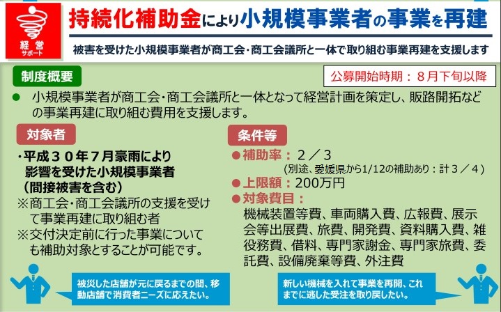 「7月豪雨災害」平成30年度予備費予算・小規模事業者持続化補助金の公募について
